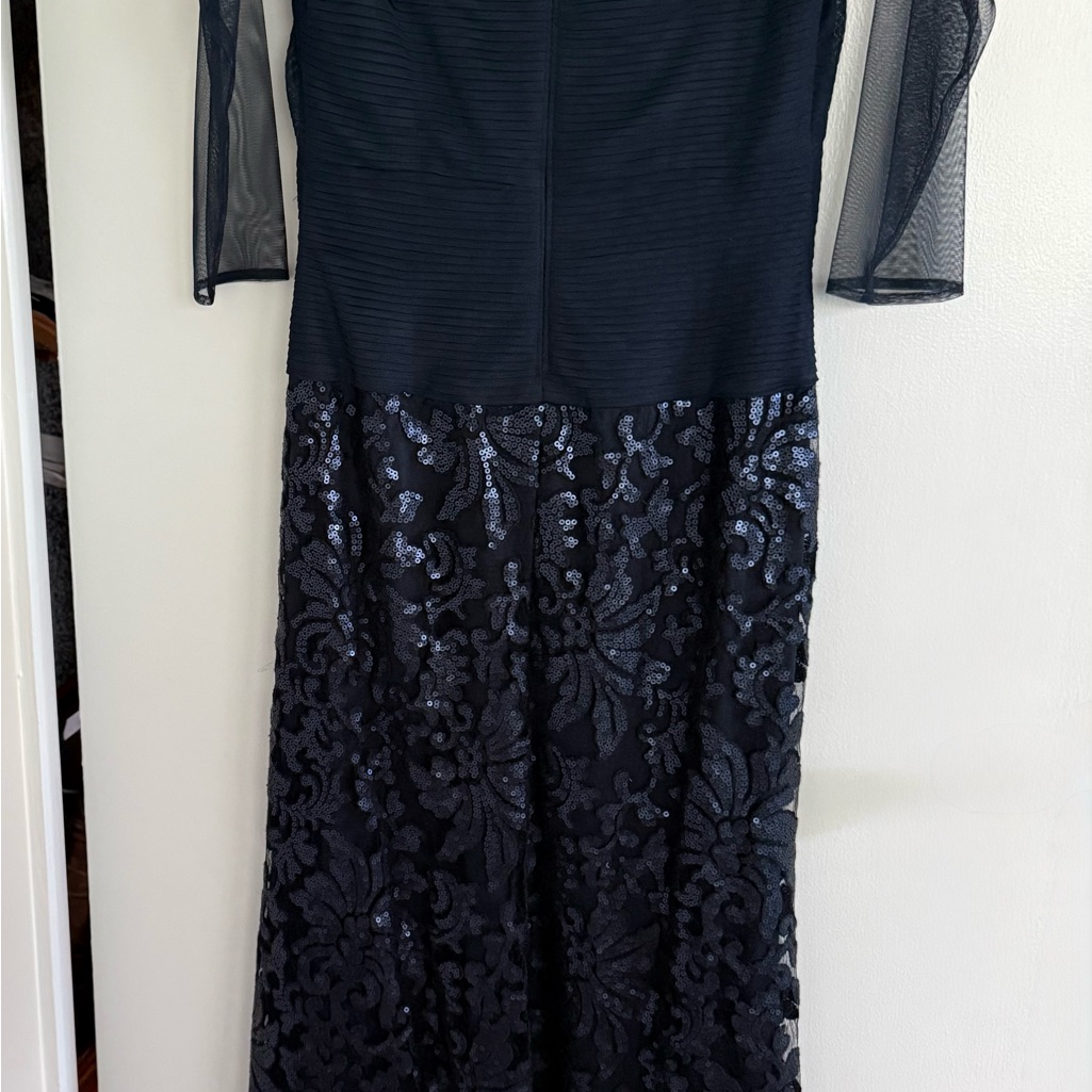 Tadashi Shoji Dark Navy Sequin Lace Long Sleeve Gown